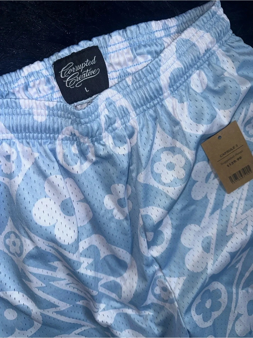 Light Blue Patterned Athletic Men's Shorts with Elastic Waist
